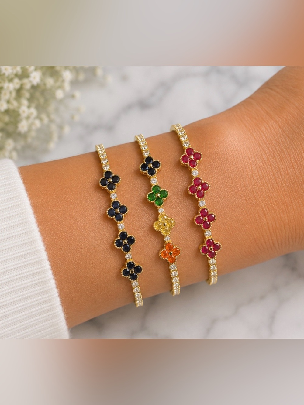 3 Bracelet Bundle: New Mini Clover Tennis Bracelets